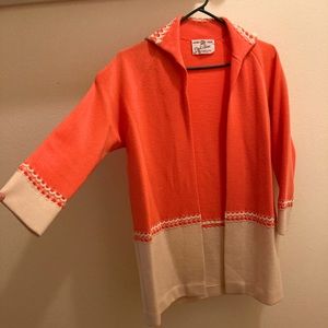 Cadillac Vintage Retro Knit Wool Jacket Bright Orange and White sz 4/6